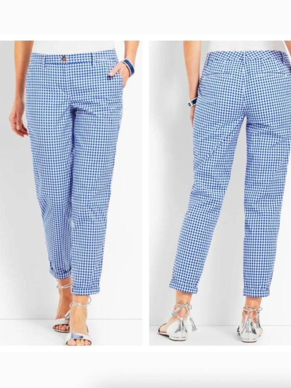Talbots Gingham Girlfriend Chino Blue White Size 16